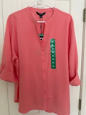 Mario Serrani Coral Pink Casual Button-Front Shirt